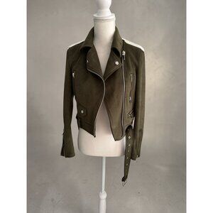 ZARA Basic Olive Green Vegan Motorcycle Jacket Size Small